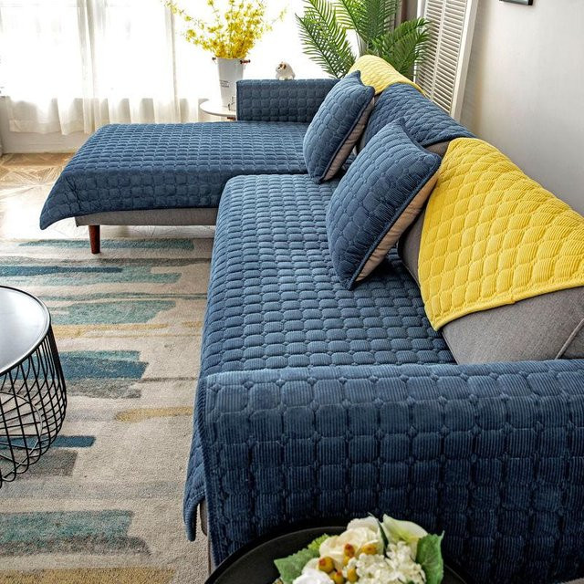Rutschfester Plüsch-Sofabezug von Lucky Pig in Dunkelblau, weiches Velvet-Design für dein Wohnzimmer, Breite: 210 cm - Bild 1
