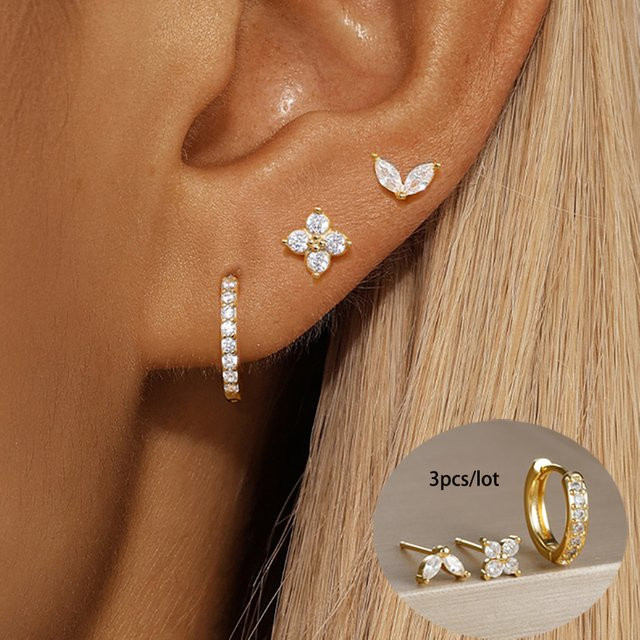Maodane Creolen Set, Edelstahl, Gold, Zirkonia, Damen - Bild 1