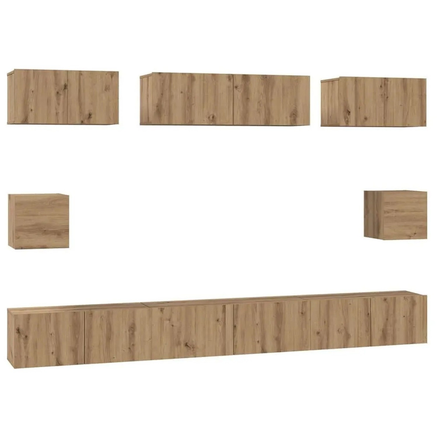 vidaXL TV-Schrankset Wandmontiert 8-teilig in Artisan-Eiche, Modernes Wohnzimmer-Schrankset aus Holzwerkstoff, Braun - Bild 2