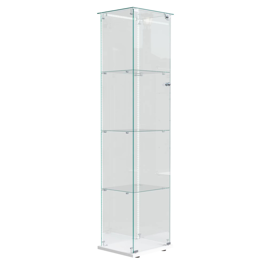 Comanlai Glas-Vitrine in Weiß mit LED-Beleuchtung, 4-stufiger moderner Sammlerschrank mit Glastüren und Schloss - Bild 6