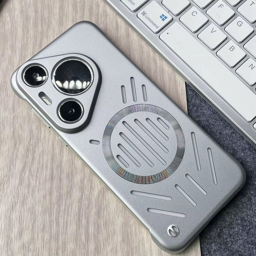 Magnetische und rahmenlose Schutzhülle für Huawei PURA 70, 80 Ultra und P60 Pro mit hohler Wärmeableitung und harter PC-Rückseite in Orange und Silver - Bild 2