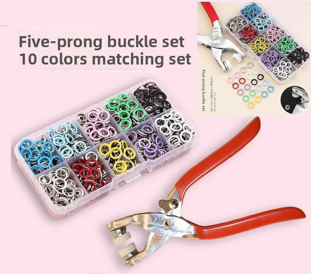 100 Sets Automatische Druckknopfzangen mit Fünf-Klauen-System aus Metall für Kleidung, Taschen und DIY-Bastelarbeiten - Bild 1