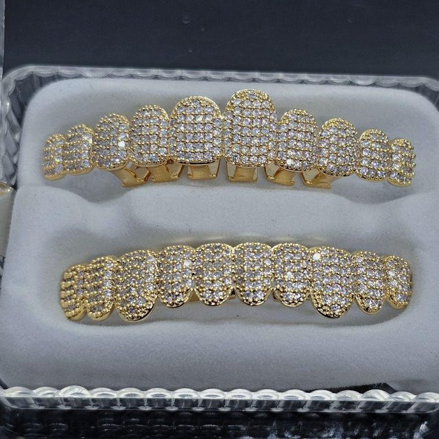 FashionFlair Grillz, vergoldet, Diamant, 10 Zähne, Unisex - Bild 1