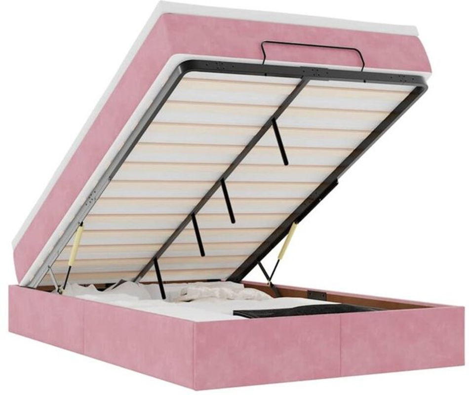 Vidaxl Ottoman Polsterbett mit Matratze aus Samt in Rosa und Weiß, B/T/H: 200 x 120 x 23,5 cm - Bild 1