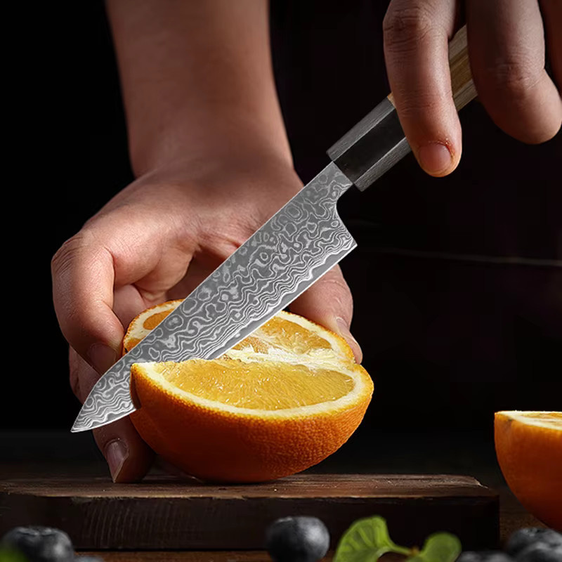 Baovim Japanisches Damaszener Küchenmesser JP Paring Knife aus handgeschmiedetem Stahl mit Rosenholzgriff, Braun, Breite: 12,7 cm - Bild 2
