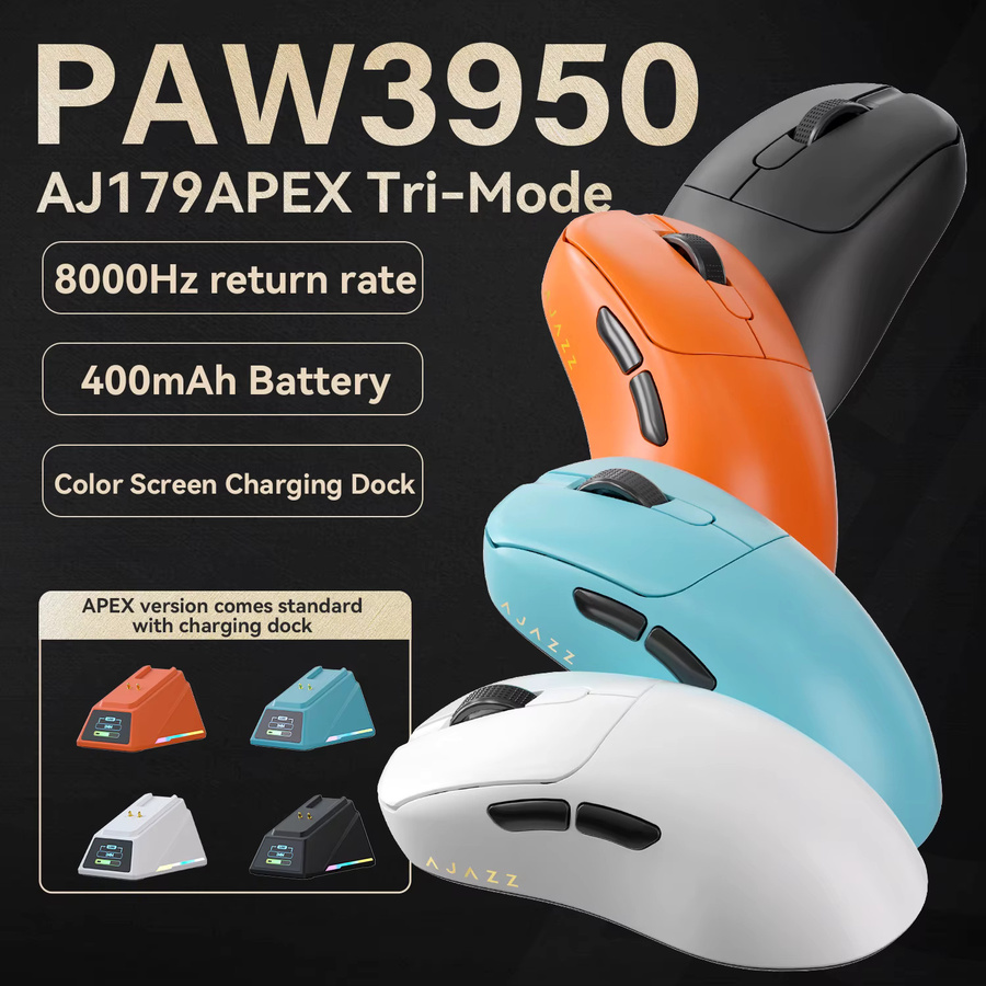 Ajazz AJ179 APEX Kabellose Maus mit Tri-Mode, PAW3950-Sensor und Magnetdock in Weiß, Orange, Blau oder Schwarz - Bild 3
