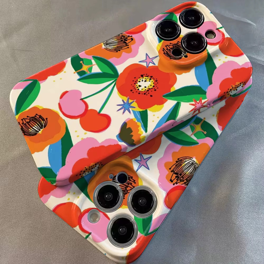 Handyhülle mit buntem Blumen- und Kirschblütenmuster für Apple iPhone Modelle, harte PC-Stoßfängerhülle, Multicolor - Bild 2