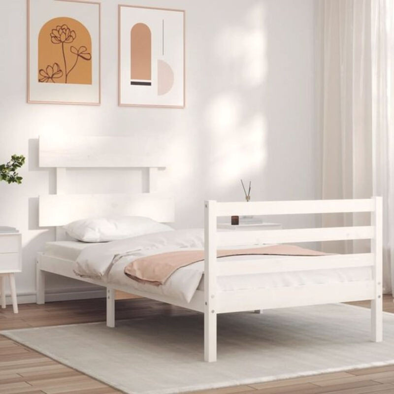 Massivholzbett aus Kiefer mit Kopfteil von Vidaxl in Weiß im Landhausstil und minimalistischem Design, B/T/H: 95,5 x 81 x 190 cm - Bild 1