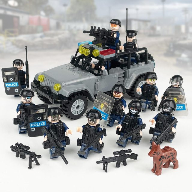 Yiran toy Polizei-Militär-Anzug-Banditen-Kämpfer-Kriegsland- und See-Jeep-Kompakt-Partikel-Konstruktionsbaustein-Spielzeugpuppen, ab 14 Jahre - Bild 1