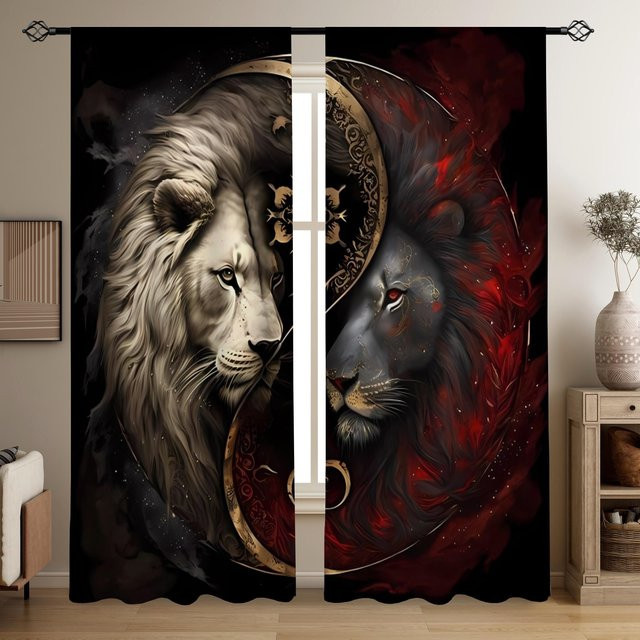 Yiran Furniture Löwen Vorhänge mit afrikanischem Wildtier-Motiv, 2er-Set, halbtransparent, Multicolor, B: 50 cm, H: 130 cm - Bild 1