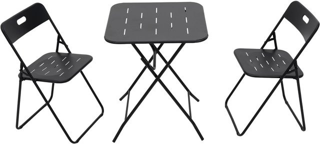 3-teiliges klappbares Bistro-Set aus Stahl in Schwarz mit 2 Stühlen und 1 Tisch für Balkon, Terrasse oder Garten, B/T/H: 60 x 60 x 73 cm - Bild 1