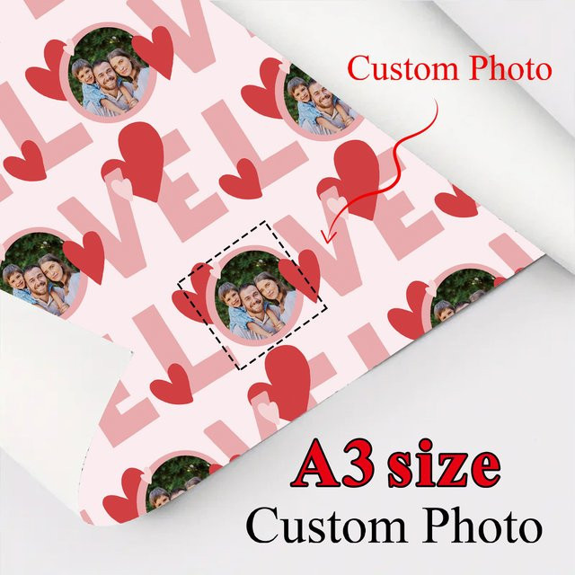 3 Stück personalisierbares Geschenkpapier mit individuellem Foto-Motiv in Pink für Geburtstag, Hochzeit oder Valentinstag - Bild 1