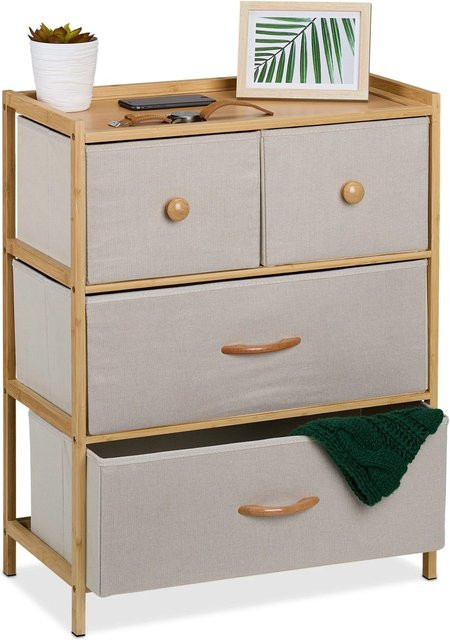 Relaxdays Kommode aus Bambus in Beige mit 4 Schubladen, B/T/H: 57,5 x 30 cm x 73 cm - Bild 1
