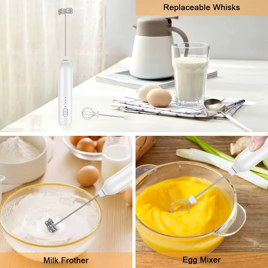 XIADYINJIA Elektrischer Handmixer und Milchaufschäumer in Weiß, wiederaufladbarer Doppelstab-Sahnebereiter mit 3-Gang-Funktion und Pulse-Modus - Bild 2