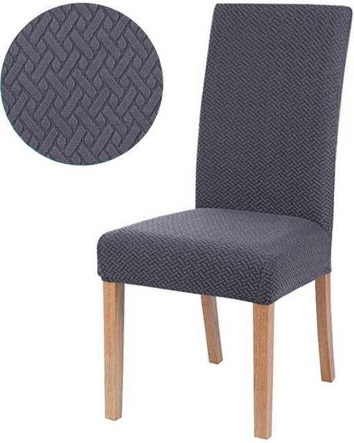 Love Home Garden Jacquard-Stuhlbezug mit Karomuster in Dunkelgrau, elastisch und rutschfest - Bild 1