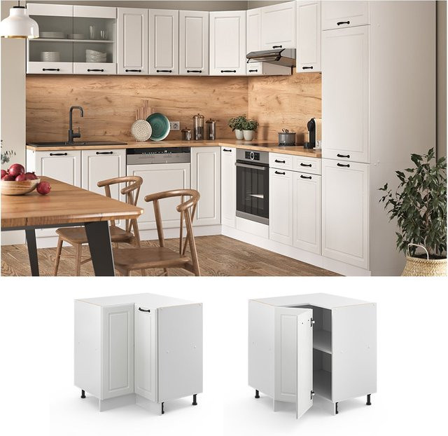Vicco Eckunterschrank R-Line in Weiß im Landhausstil, Breite: 87 cm - Bild 1