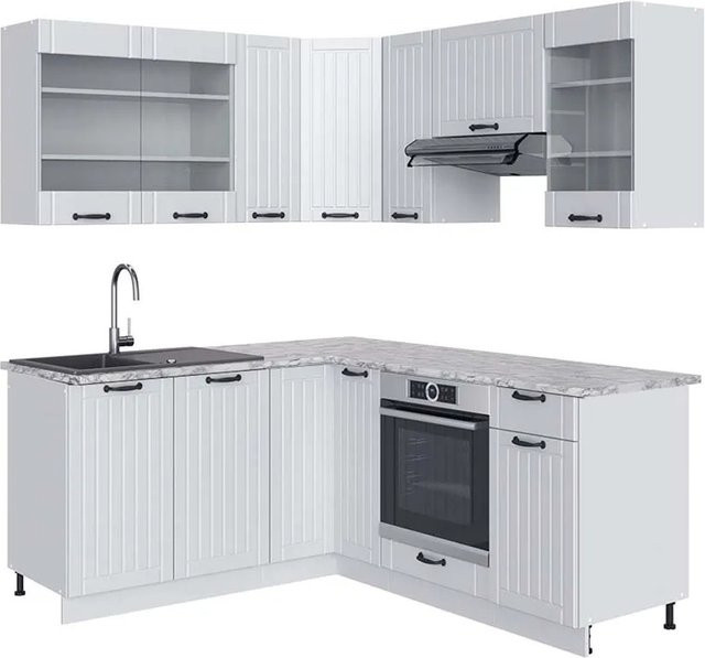 Vicco Fame-Line Eckküche in Weiß im Landhausstil mit Marmor-Optik, B/T/H: 160 x 190 x 82 cm - Bild 1