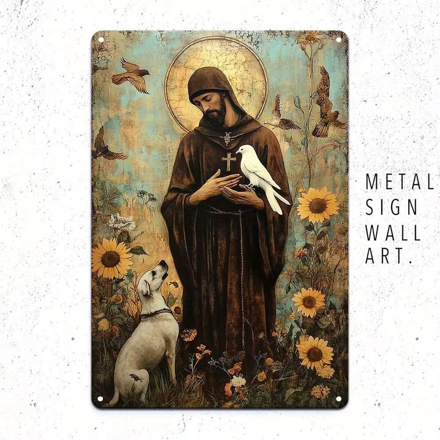 HELLOYOUNG Metallwandschild Saint Francis and Animals aus Aluminium, rustikales christliches Kunstdekor, B/H: 30 x 20 cm - Bild 2