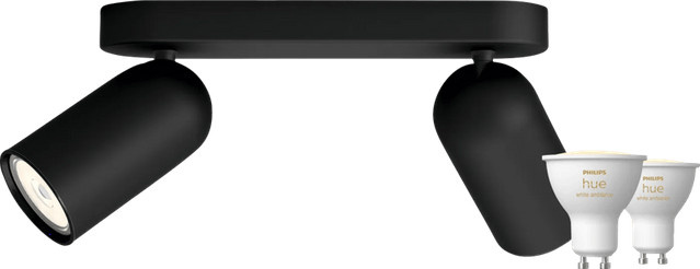 Philips Pongee Aufbauspot Set mit 2 Spots in Schwarz und 2 Philips Hue White Ambiance GU10 LED Leuchtmitteln - Bild 1