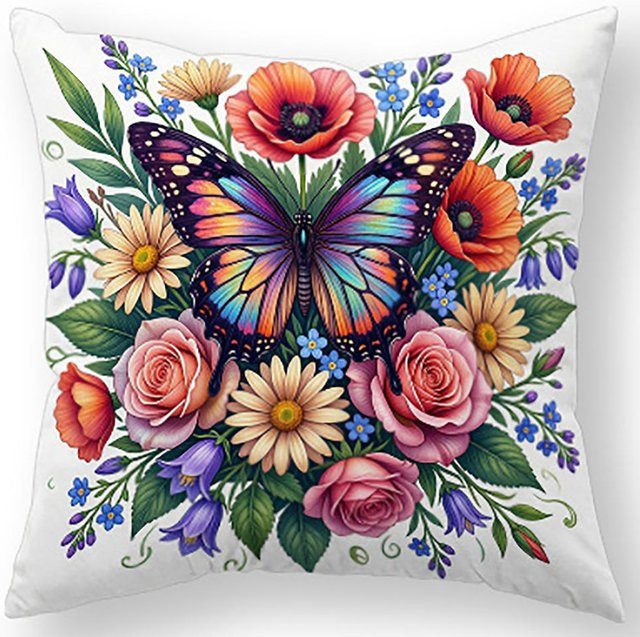 JMG Clothing Kissenbezug mit Schmetterling und Dahlie im Aquarell-Design, B/H: 50 x 50 cm, Mehrfarbig - Bild 1