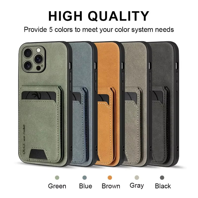 Stoßfeste Leder-Handyhülle mit Kartenfach für Apple iPhone 17 16 15 14 13 11 Pro Max in Schwarz und Grau - Bild 6