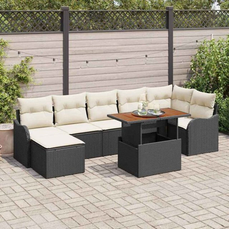 Vidaxl Garten-Sofa-Set mit 8-teiligen Modulen, Kissen und integrierter Speicherbox in Schwarz und Creme - Bild 1