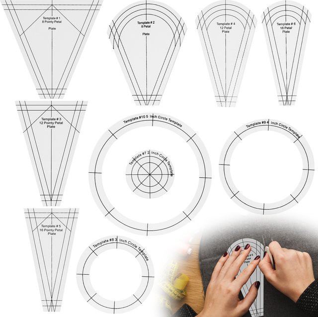 10 Stück Acryl Quilten Vorlage Lineal Set, transparente Patchwork Schablonen für DIY Nähen und Handwerk - Bild 1