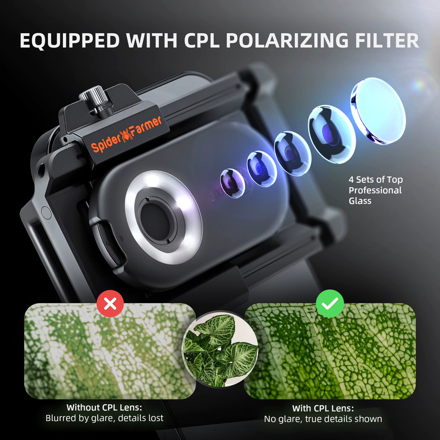 Spider Farmer Clip-On-Lupe 200X Trichome-Mikroskop in Schwarz mit LED- und UV-Lichtern, Nano-Zoom und CPL-Filter für Smartphones - Bild 2