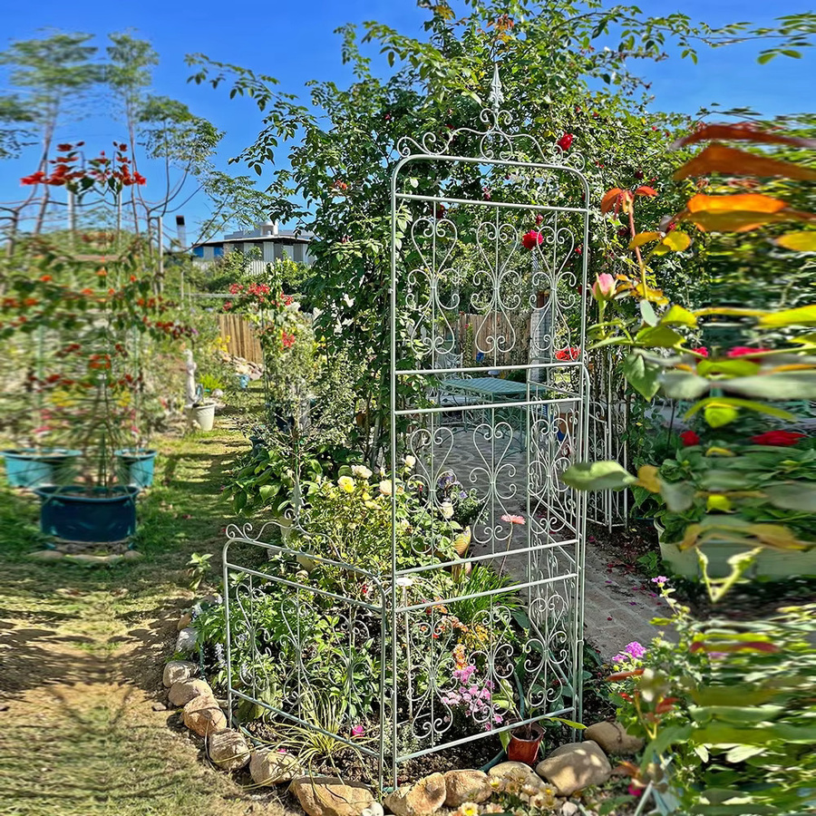 Kletterhilfe aus Schmiedeeisen für Clematis und Rosen, 2-stufiger Rankrahmen für den Garten in Grün oder Weiß, Höhe: 200 cm, Breite: 63 cm - Bild 2
