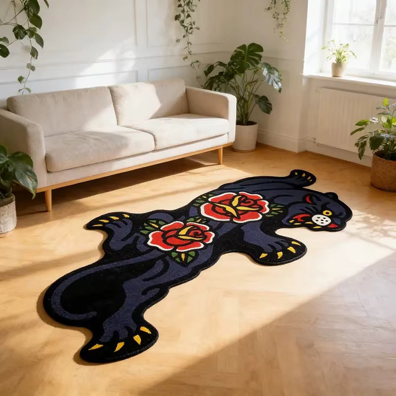 VIKAMA Teppich mit unregelmäßigem Rosen-Tiger-Muster in Multicolour für Wohnzimmer und Schlafzimmer - Bild 4