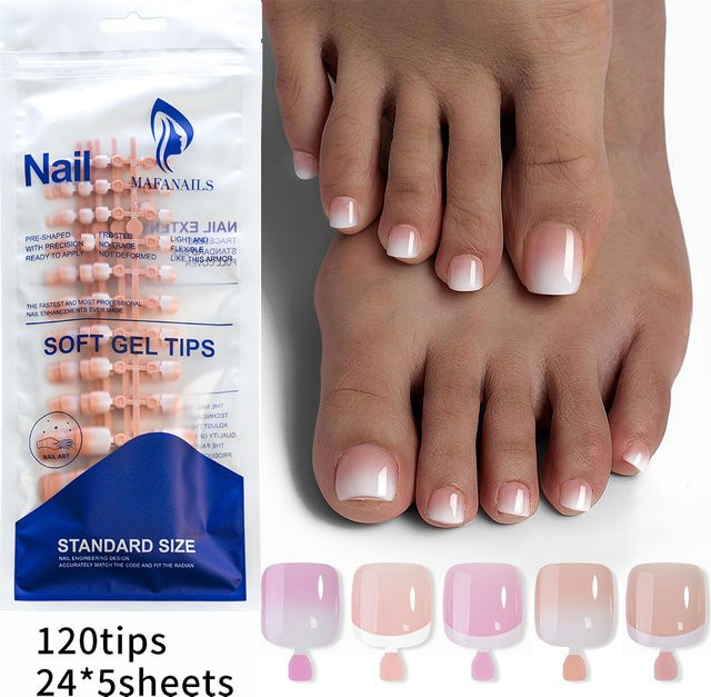 MAFANAILS Künstliche Zehennägel, Kurz, Quadratisch, Nude Rosa, 120 Stück, Damen - Bild 1