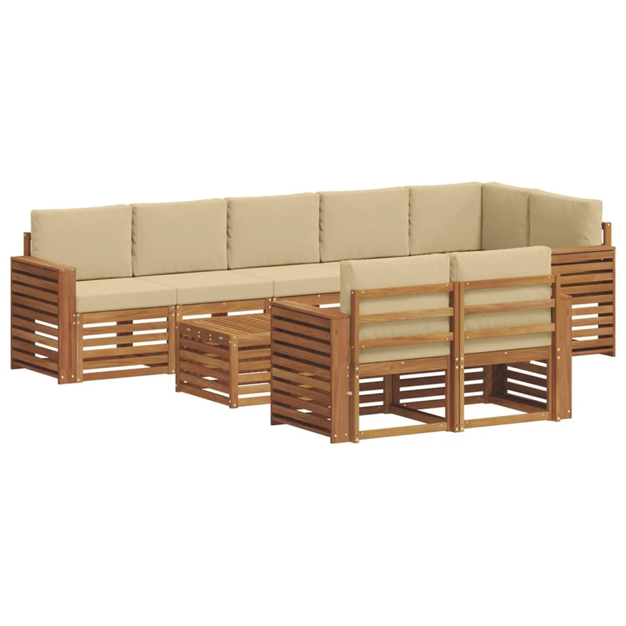 vidaXL Sofagarnitur aus Massivholz Akazie in Natur und Beige, 9-teiliges L-Shape Ecksofa mit Polsterung und Kissen - Bild 2