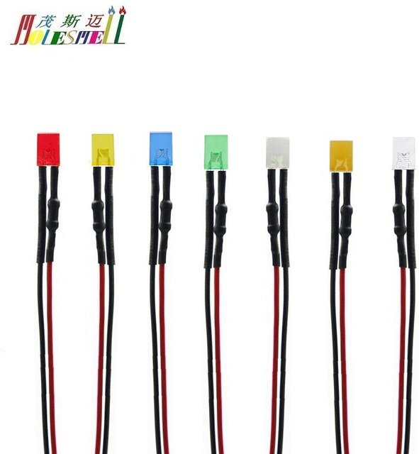 100 Stück LED-Licht-Set vorverkabelt 12 V DC, Multicolour (Rot, Gelb, Blau, Grün, Weiß, Orange, Rosa), Maße: 2 x 5 x 7 mm - Bild 1