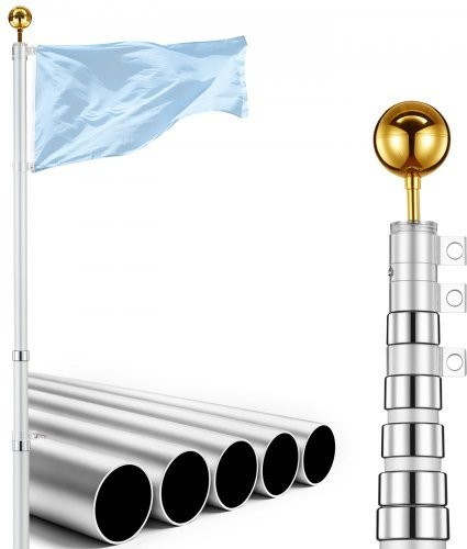 VEVOR Teleskop Fahnenmast 9,14 m aus Aluminium mit PVC-Bodenhülse, Silber - Bild 1