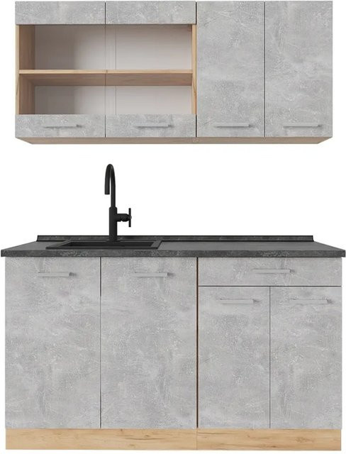 Vicco R-Line Single Küche Beton Goldkraft Eiche Anthrazit B: 140 cm, T: 60 cm, H: 81,6 cm - Bild 1