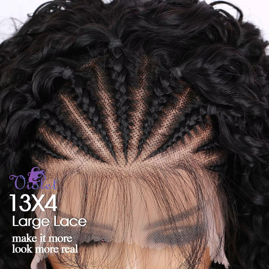 mayfive Lockige Bob-Perücke aus Echthaar, 13x4 Lace-Front, Cornrow - Bild 4