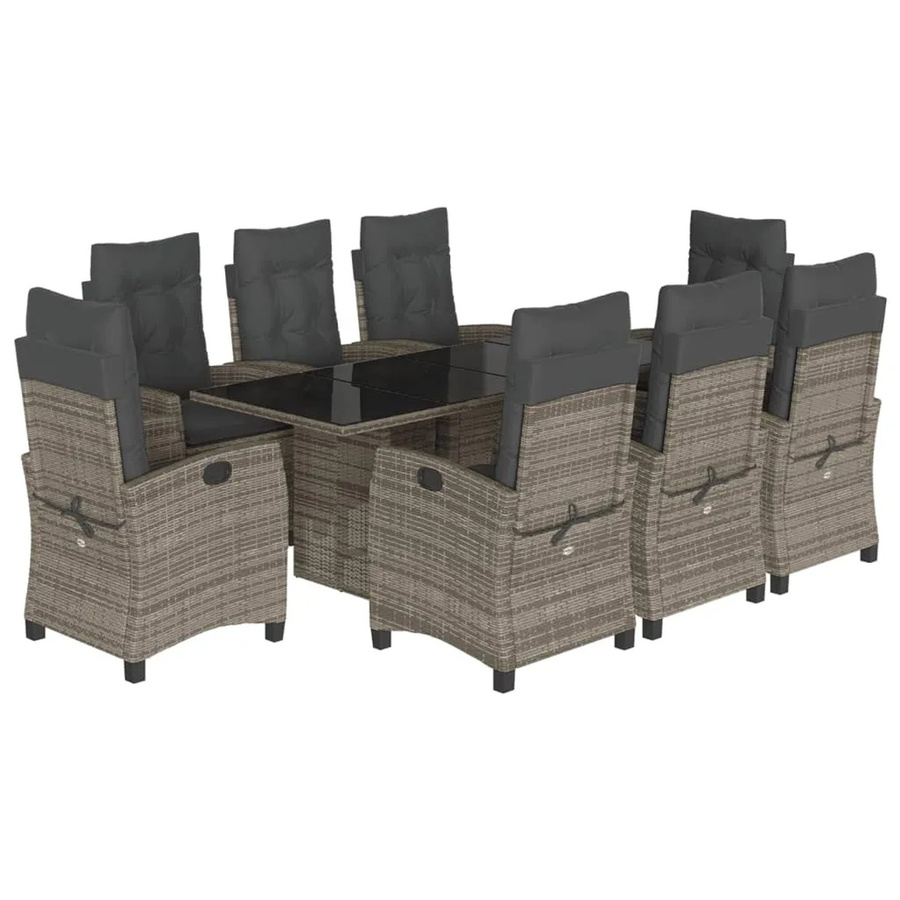 vidaXL 9-teilige Garten-Essgruppe aus Poly-Rattan mit Kissen in Grau - Bild 2