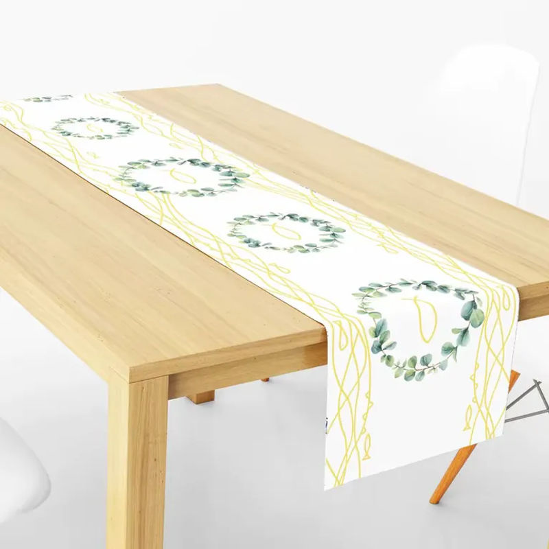 VIKAMA Tischläufer für Kommunion und Taufe in Weiß mit floralem Design aus Leinen, B/H: 90 x 33 cm - Bild 6