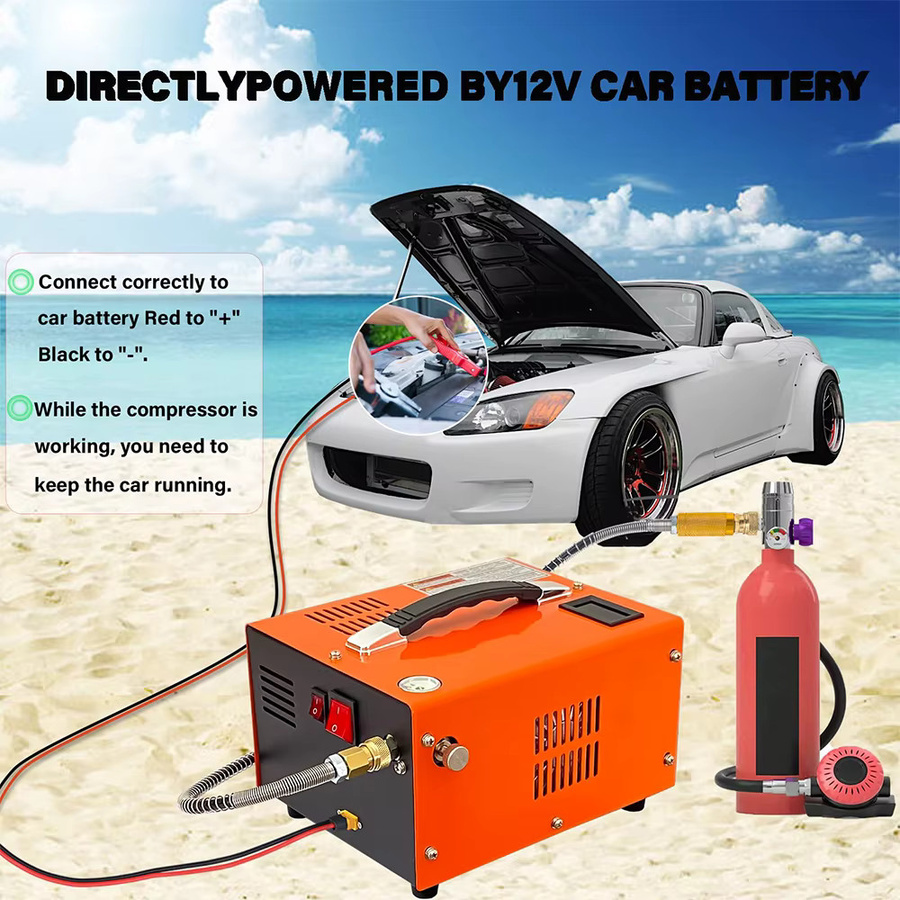 Podofo Tragbarer PCP-Luftkompressor 4500Psi 30Mbar in Orange, 280W, 12V DC/220V AC, Ölfrei und Wasserfrei mit manuellem Stopp und externem Stromadapter - Bild 5