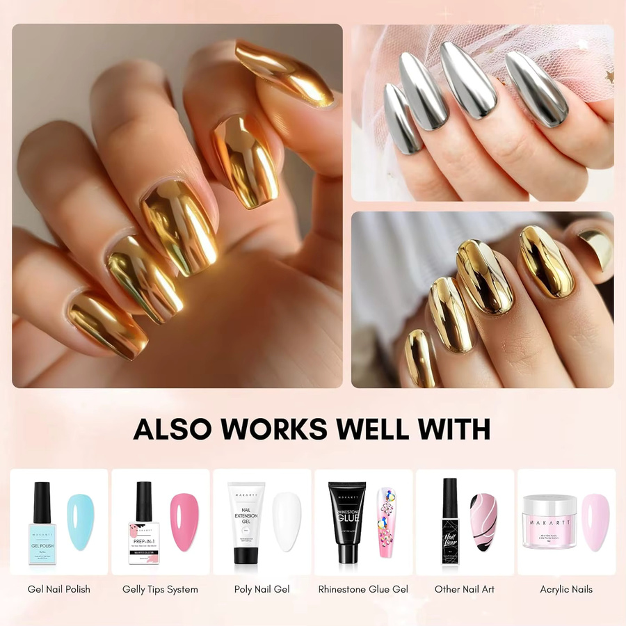 Makartt Gel Top Coat für Chrom-Nagelpuder, 15 ml, No-Wipe, Glänzend - Bild 3