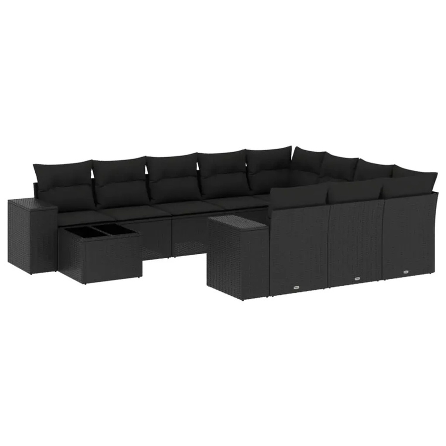 vidaXL 11-tlg. Garten-Sofagarnitur in L-Form aus Polyrattan mit Kissen, Schwarz - Bild 2