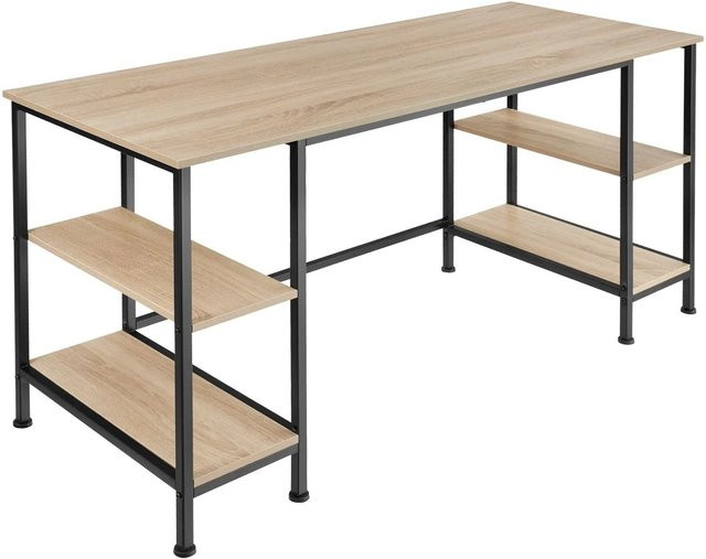 tectake Computer-Schreibtisch im Industrial Style aus Holz und Stahl mit Seitenregalen, Farbe Beige/Braun, B/T/H: 137 x 55 x 75 cm - Bild 2