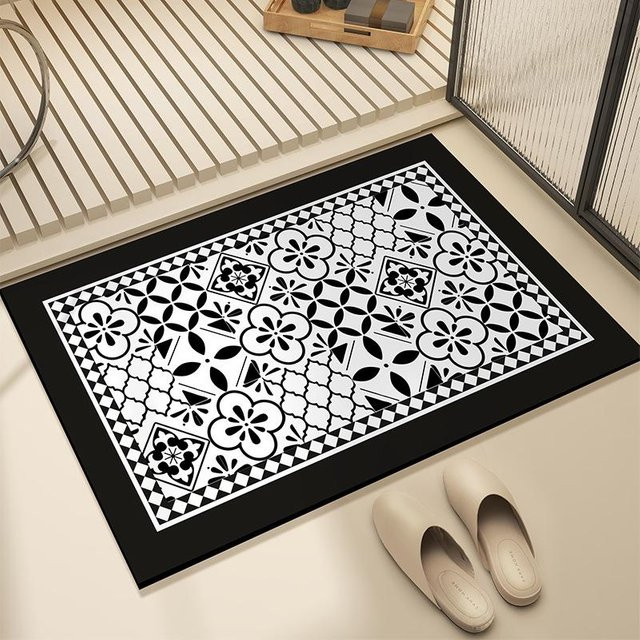 Retro Luxus Badezimmer Matte aus Diatomeenschlamm, schnelltrocknend und feuchtigkeitsabsorbierend, Schwarz, B/T: 60 x 40 cm - Bild 1