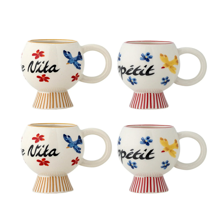 Bloomingville Mokkenset Lindsay – Set mit 4 floralen Keramiktassen in Weiß und Multicolour - Bild 1
