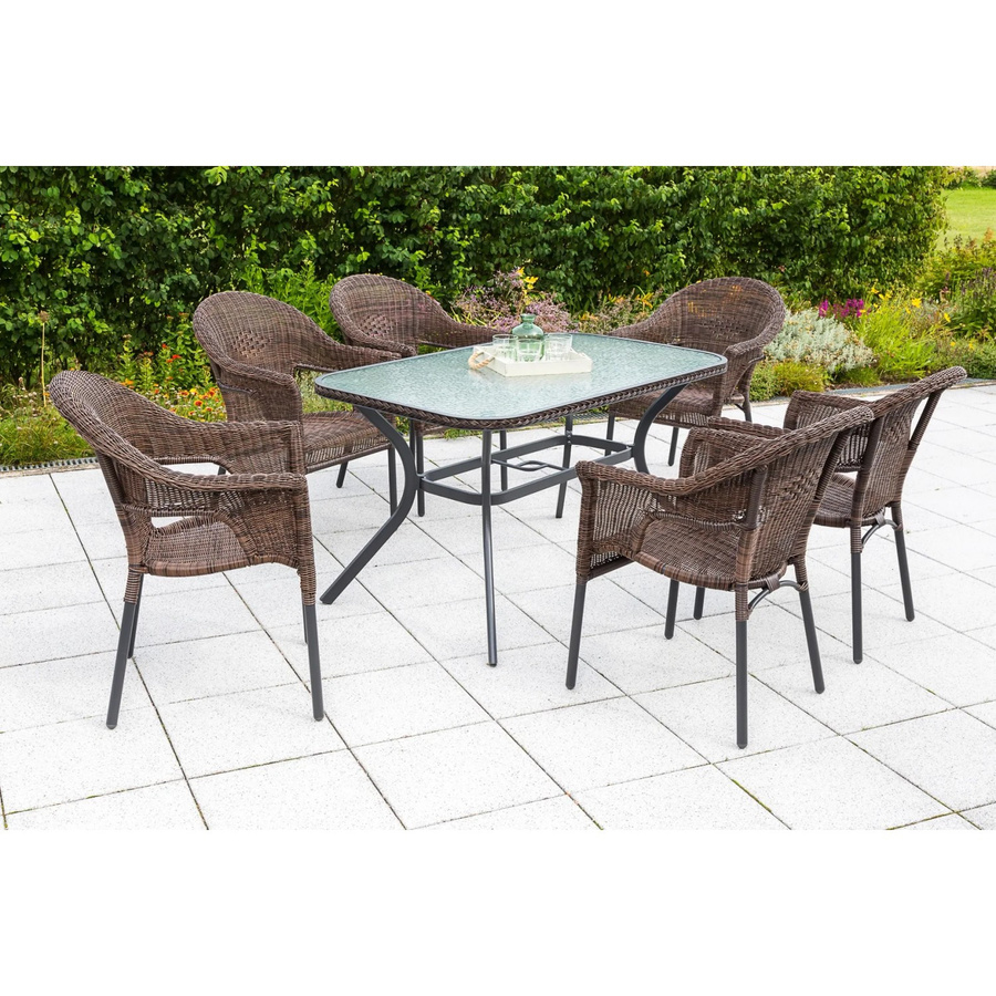 Merxx Gartenmöbelset Ravenna 7-teilig mit Tisch und 6 Stapelsesseln aus Aluminium und Kunststoff in Grau und Schoko, Tisch B: 150 cm, T: 85 cm - Bild 2