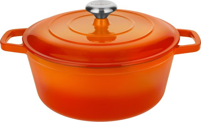 SILVERCREST Premium-Gusseisentopf aus emailliertem Gusseisen in Orange, Schmortopf mit Edelstahlansatz, Backofenfest - Bild 1
