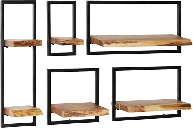 vidaXL Wandregal-Set 5-teilig aus Akazienholz und Stahl in Braun im industriellen Stil - Bild 1