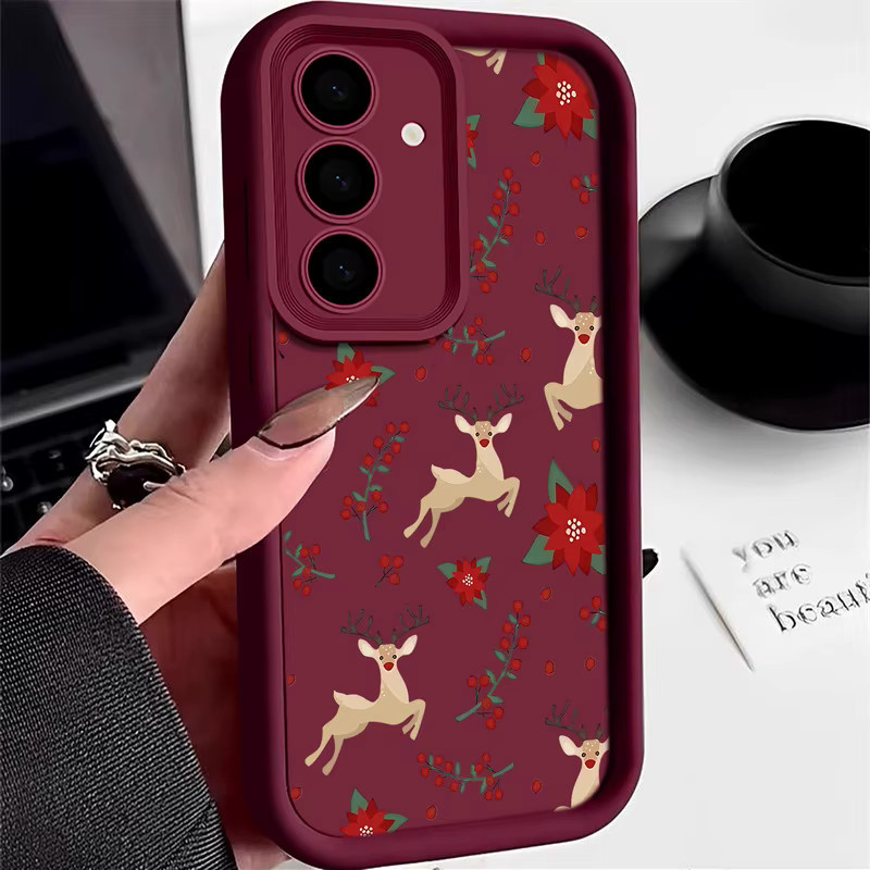 Handyhülle mit rotem Hirsch und Blumendruck für Samsung Galaxy S25 S24 S23 S22 Ultra FE A56 A16 A17 A36 A26 A55 A54 A15 Cover in Rot - Bild 3