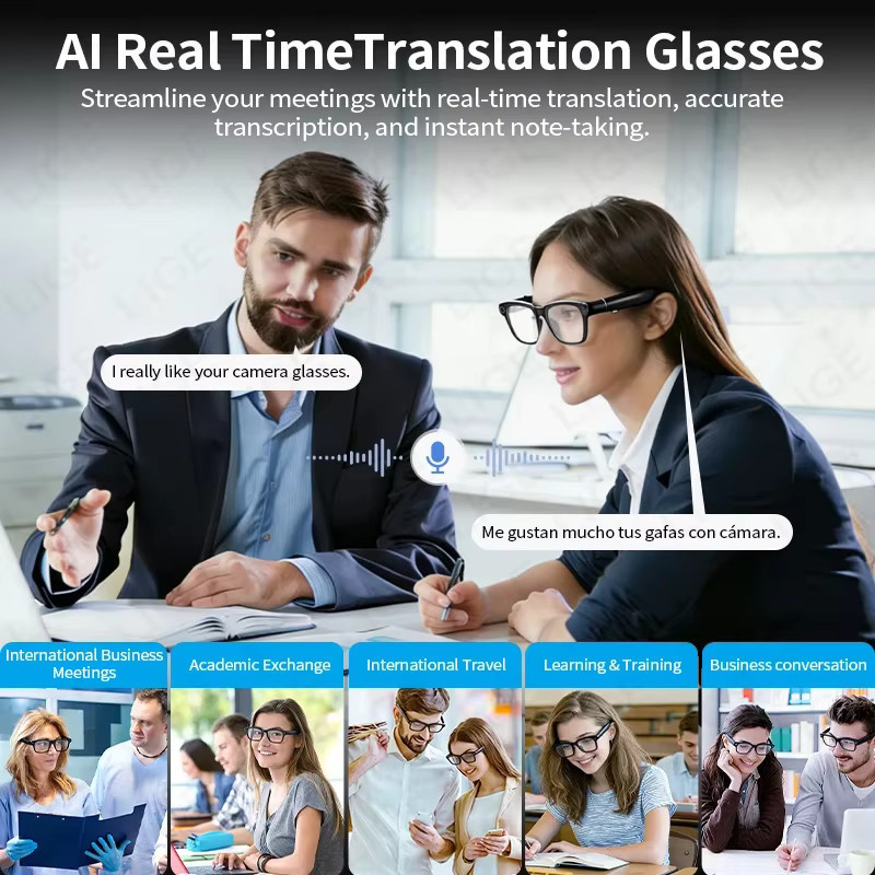LIGE Smart Bluetooth Sonnenbrille mit KI-Kamera für Foto- und Videoaufnahme, Übersetzungsfunktion und Anrufoption, wasserfest, Schwarz - Bild 4
