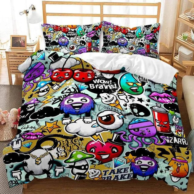 Modernes Bettwäsche-Set Urbanes Graffiti von Your Warm Home in Multicolour, Material Mikrofaser Polyester, B/H: 140 x 210 cm - Bild 1